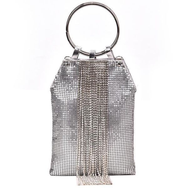 

metal ring tote bag 2019 summer new quality women's handbag diamond tassel chain shoulder crossbody bag bolsos mujer