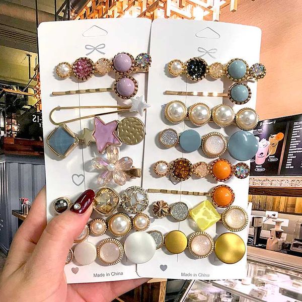 

fashion women girls pearl crystal hairpins side clip hair jewelry 2020 trendy geometric headwear hair accessories barrettes gift