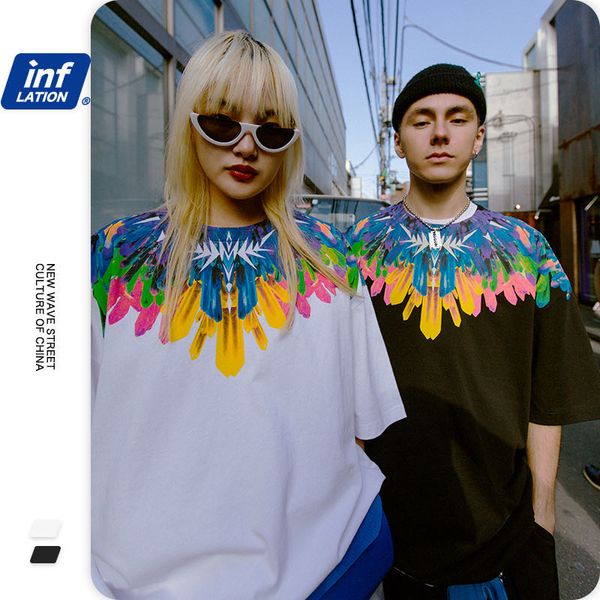 

inf men's wear | 2020 spring new personalized abstract creative ice strip print loose men's casual short sleeve t-shirt, White;black