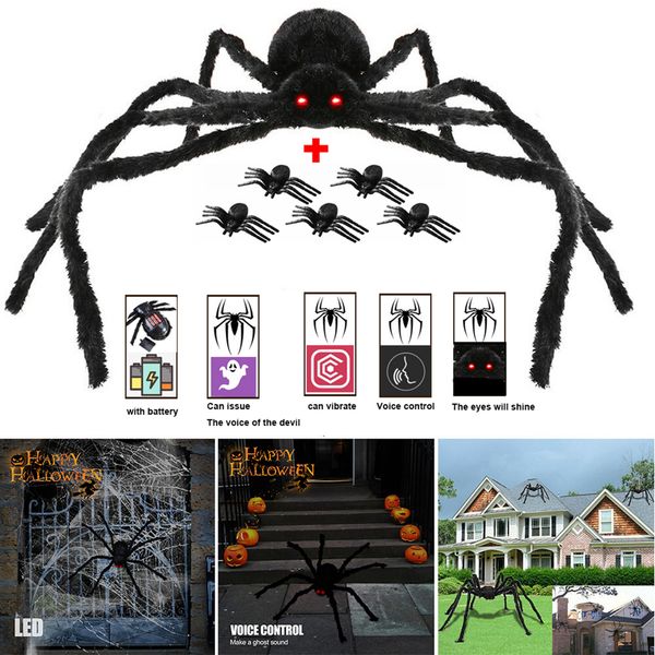 

125cm giant scary sound super big plush black spider halloween horror decoration haunted house garden props