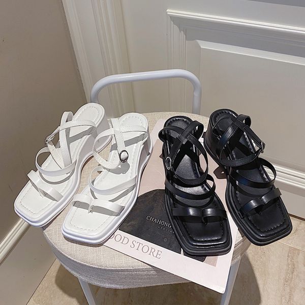 

dress shoes upgraded 2021 women fashion summer platform wedge sandals ankle strap leather sandalias more soft thick bottom sandales, Black