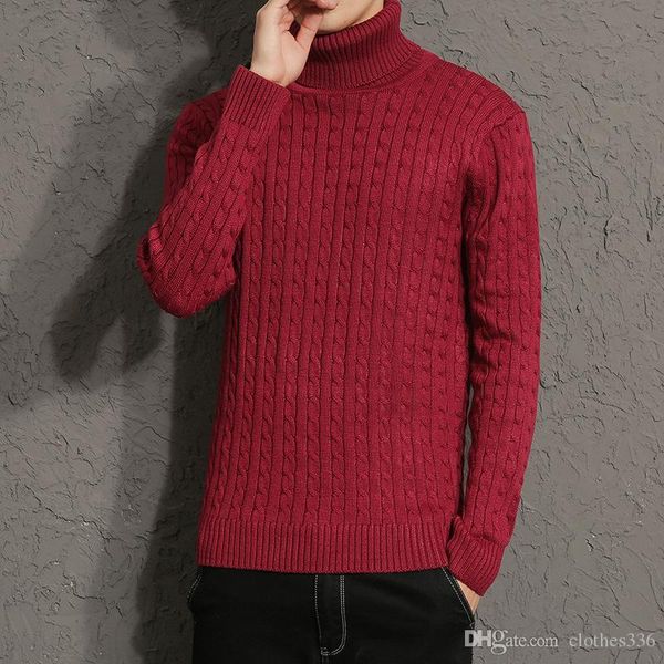 

new autumn and winter men's fashion casual solid color twist sweater pullover turtleneck warm simple slim sweater gcds, White;black