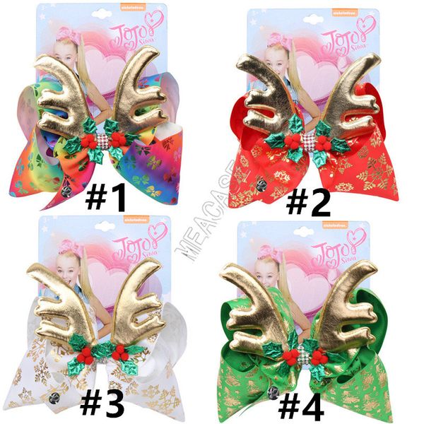 

6.7 inch jojo bow girls hair bows christmas golden antlers diamond bow hairpin clippers child kids hair clips hair accessory 4 colors d92202, Slivery;white
