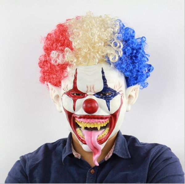 Afro Clown Latex Perücke Maske Halloween Handel Spukhaus Horror Room Escape Geist Latex Maske Cosplay Joker Maska Kostüm Requisite Clown Masken