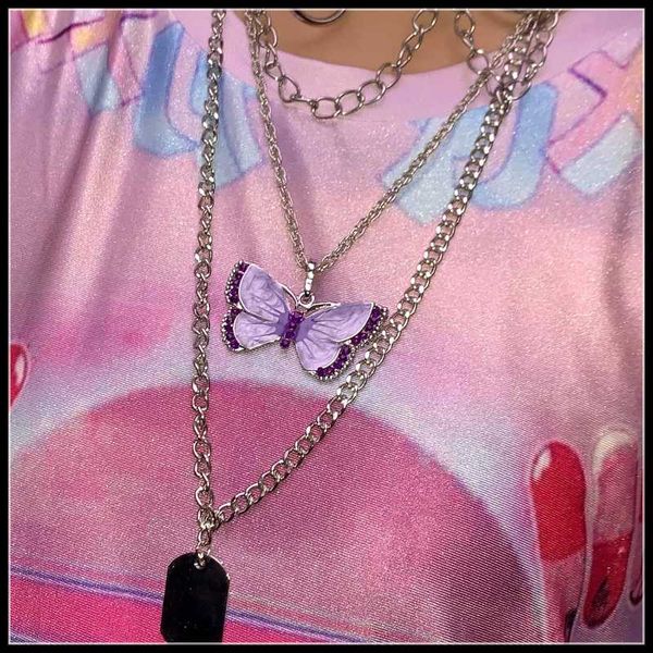 

necklace women butterfly ins beautiful paragraph bouncing girl cool multicolor rhinestone pendant clothes accessories, Silver