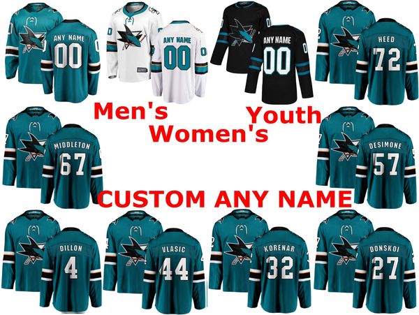 

сан - хосе шаркс джерси тим heed 72 джерси jacob middleton 67 йоаким ryan 47 ник desimone 57 teal белый hockey трикотажных изделий на заказ, Black;red