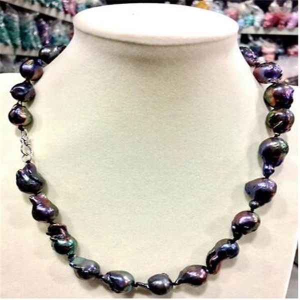 

naturel 12x18mm noir baroque noir keshi reborn collier de perles 18'', Silver