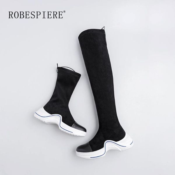 

boots robespiere autumn winter casual mid-calf women zipper sneakers flat platform shoes woman lace up warm plush b41, Black