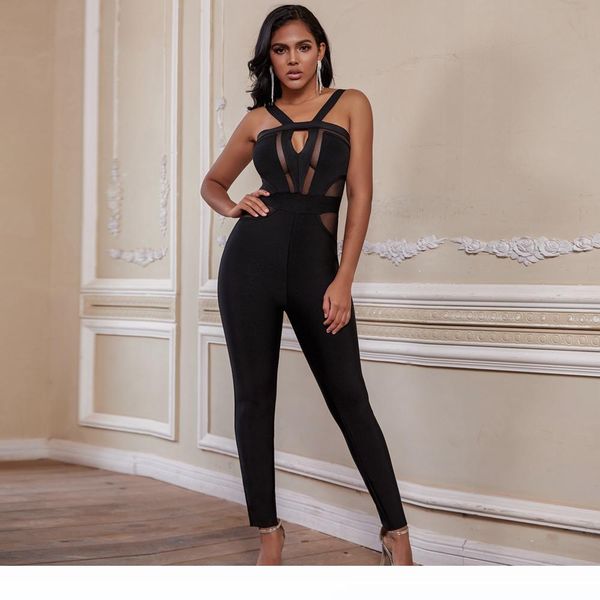 

ocstrade women bandage jumpsuits 2020 new arrival summer cut out black bandage jumpsuits bodycon club party jumpsuit t200612, Black;white