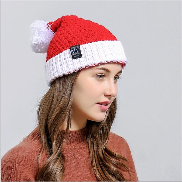 Weihnachten gestrickte Hüte Winter Santa Plüsch Hüte rote Pom Pom Hüte Halloween Pelz Ball Beanie Erwachsene gestrickte Beanie Xmas Party Requisiten Geschenke LSK916