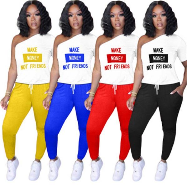 

women single sleeve tracksuits fashion trend letter printing casual two-piece set clothing designer new female summer loose suits, White