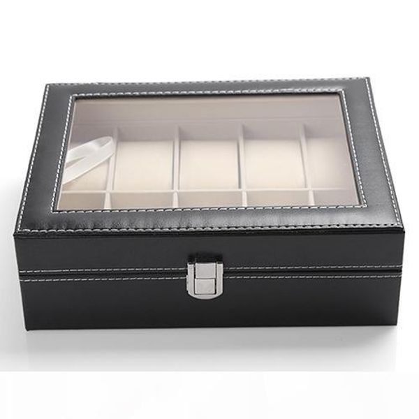 

wholesale-10 slots organizer case faux leather storage holder wrist watch display box, Black;blue