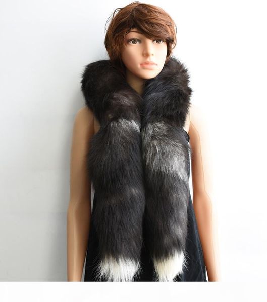 

winter women's natural real fox fur scarf long fox fur cap fur collar scarves 160cm soft neck warmer, Blue;gray