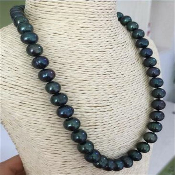 

gorgeous11-12mm collier perle baroque noir vert tahitien 18", Silver