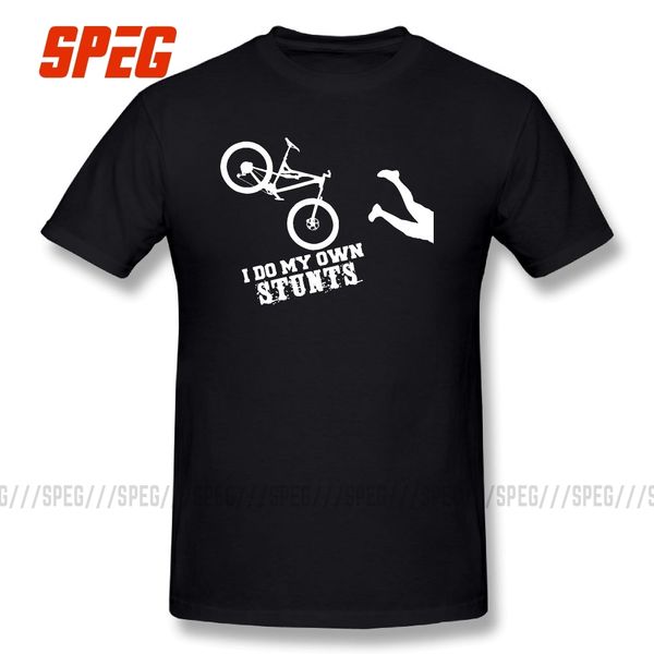 

i do my own stunts funny mountain biking mtb t shirt short sleeve round collar t-shirt for men 100% cotton black tees