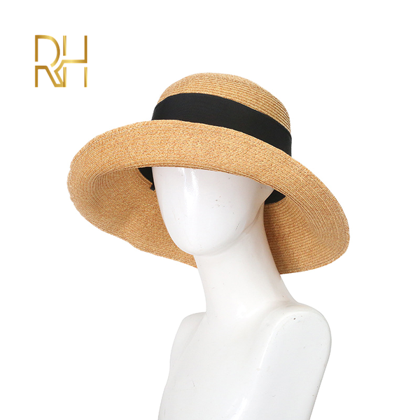 

rh fashion korean chic women round bucket visor cap bowknot curcling straw paper wide brim hat, Blue;gray