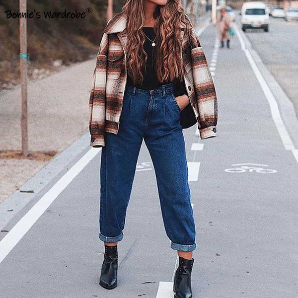 

women's jeans explosion autumn/winter eight-color fashion loose high waist harlan denim trousers urban hipsters 2021, Blue