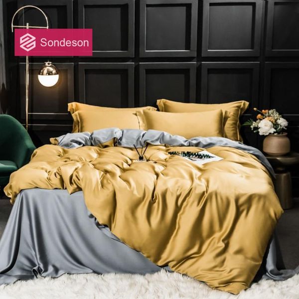 

sondeson 100% silk beauty bedding set 25 momme grade silk duvet cover set flat sheet bed linen pillowcase 4pcs sipping
