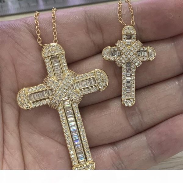 

new sparkling handmade fine jewelry 925 sterling silver&gold fill large small cross pendant christianity party clavicle women necklace gift