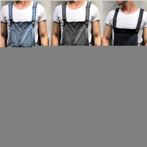 

men's jeans wish fashion suspender denim jumpsuit ripped jeans, pants and fashionable work clothes, Blue