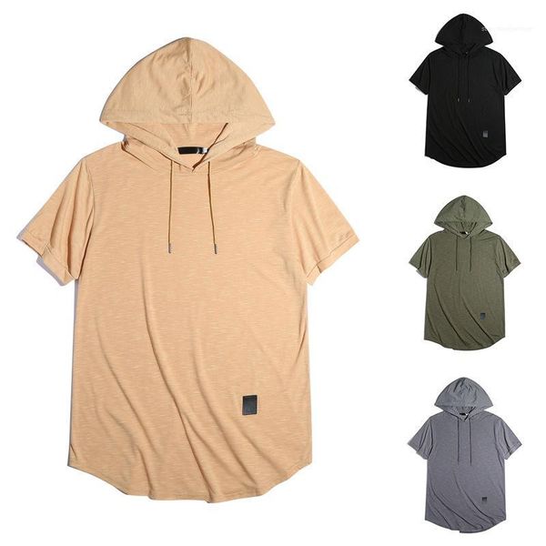 

color men casual loose t shirts hooded irregular hem mens t-shirts summer short sleeve solid, White;black