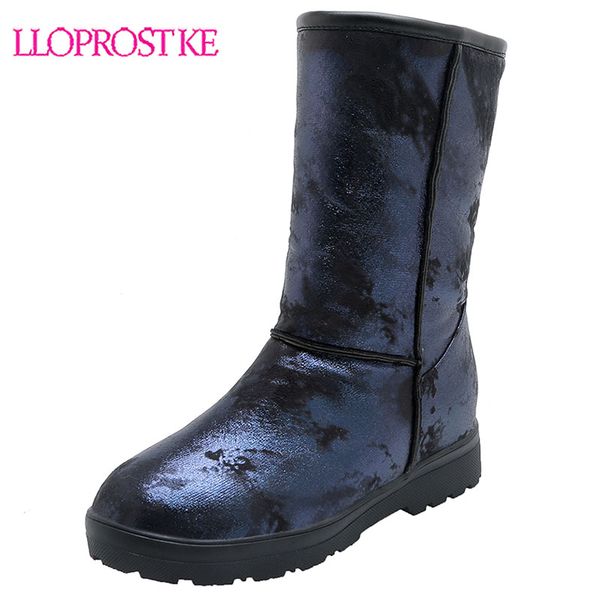 

lloprost ke ankle snow boots women winter plush warm fur flat shoe woman fashion round toe slip on waterproof platform boots, Black