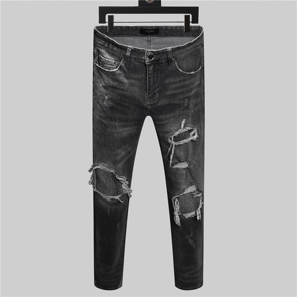 

2020 mens designer jeans men's skinny leggings new fashion mens stylist black jeans skinny ripped brand famous brand jeans, Blue