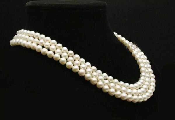 

triple strand 9-10mm south sea white pearl necklace 17"-19" yellow clasp, Silver