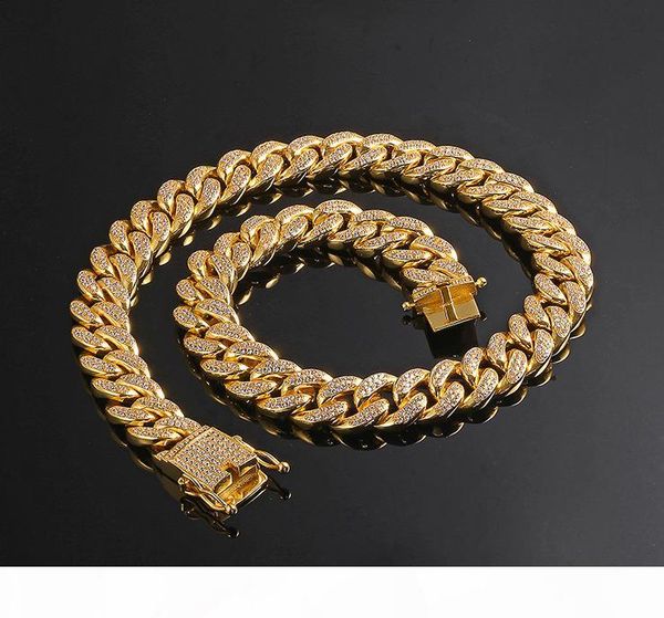

12mm 16" 18" 20" 22" 24" iced out bling bling copper cuban chain hip hop micro pave necklace jewelry for men cn001, Silver