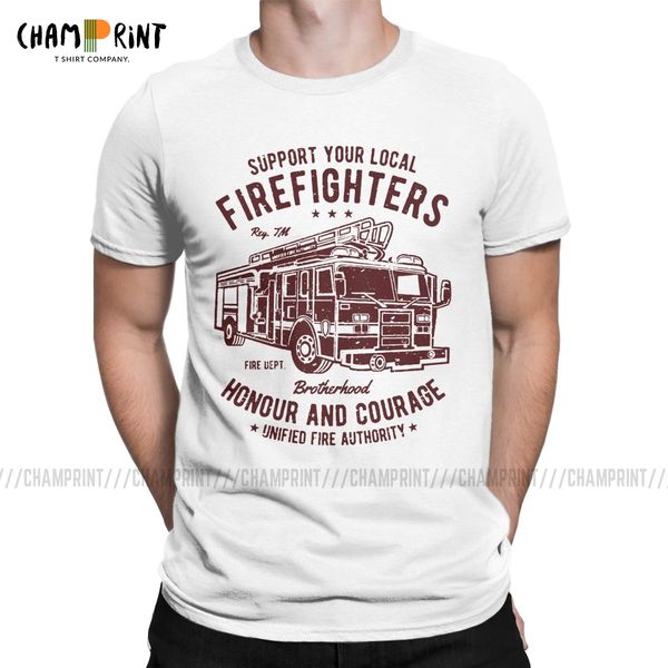 

men's support local firefighters t shirts fireman 100% cotton creative short sleeve crewneck tee shirt plus size t-shirt