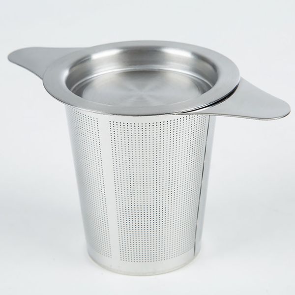 

tea infuser with lid stainless steel strainer polished mesh double handle