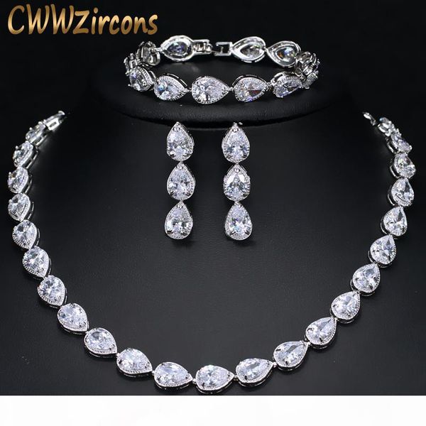 

cwwzircons 3 piece african indian bridal wedding costume jewellery for women luxury zirconia jewelry sets t134 s18101607, Silver