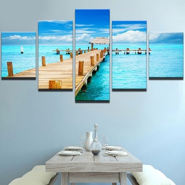 

5 panel beach scenery wall art oil painting on canvas printed painting pictures decor painting large living room no frame