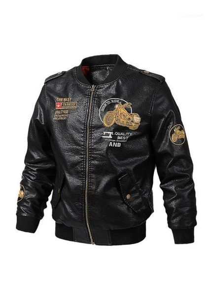 

fly mens jacket handpainted homme casual clothes mens pu leather with designer locomotive embroidery decoration zipper, Black