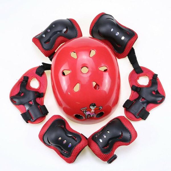 

kid roller blade skate push scooter skateboard helmet knee elbow wrist pad red for 5-10years old children