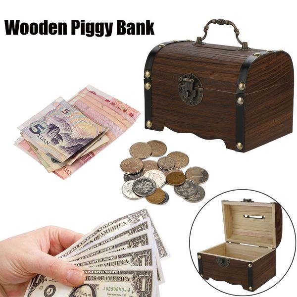 

Wooden Piggy Bank Safe Money Box Savings With Lock Wood Carving Handmade Gift For Kids Decoration Home Decor