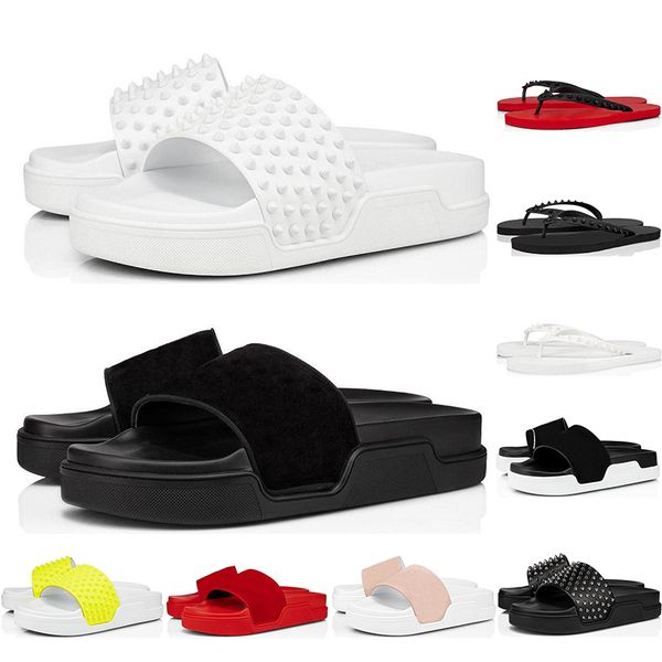 

2020 men women flip flops red bottom spikes summer slippers triple black white yellow slides house outdoor mens sandals size 38-46