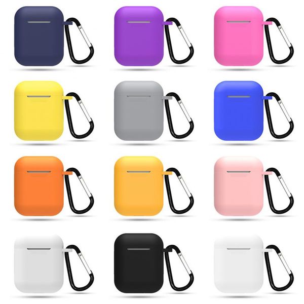 

for apple airpods silicone case soft ultra thin protector cover sleeve pouch with anti-lost buckle for air pods earphone case i9s