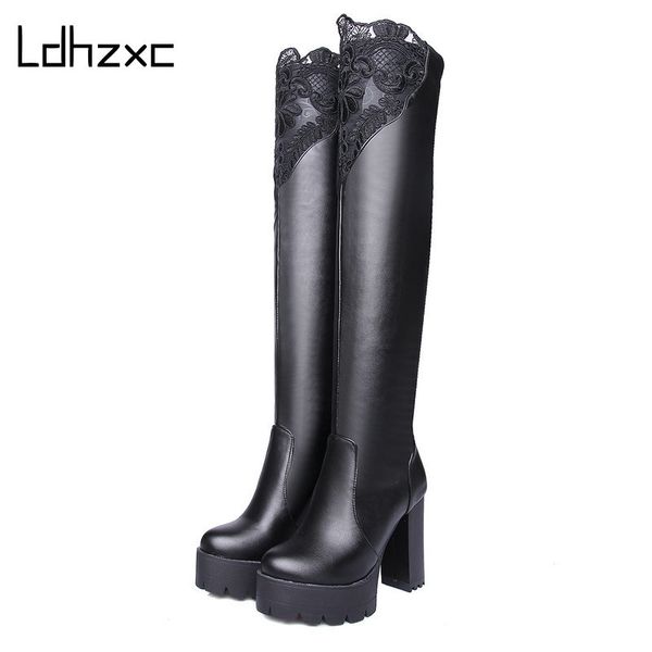 

ldhzxc punk women boots autumn winter female over knee-high boots round toe platform british style high street shoes, Black