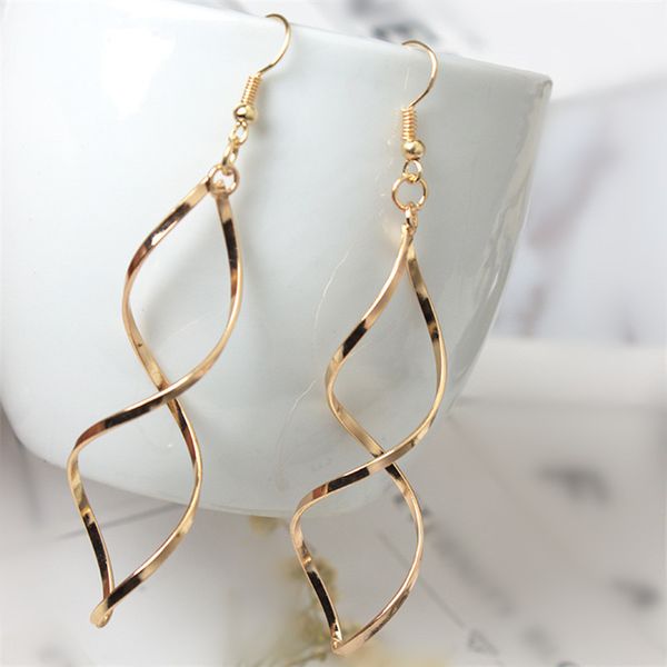 

classic punk shiny alloy spiral bending earrings fashion gold color wave curve earrings pendant design, Golden;silver