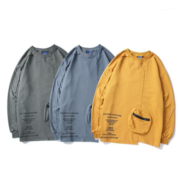 

мода печатных карманные сыпучие толстовок вскользь mens pullover tops конструктора mens толстовка, Black