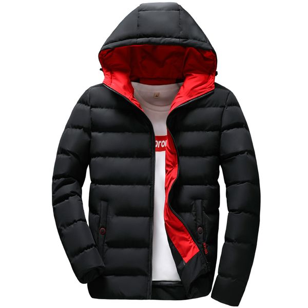 

men's down & parkas winter thick jacket cotton-padded mens coats casual solid hooded jackets slim warm windproof coat men parka outwear, Black