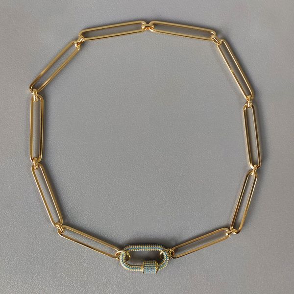 

2020 new gold color punk chain choker blue zircon spiral buckle ornament wholesale for women handmade creative hip hop jewelry, Golden;silver