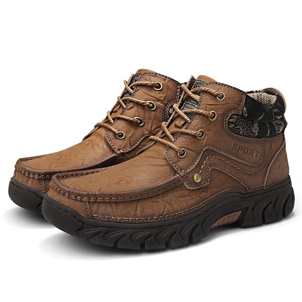 

tooling boots men cow leather outdoor shoes men rubber ankle boots winter sneakers male fur footwear warm work shoe, Black