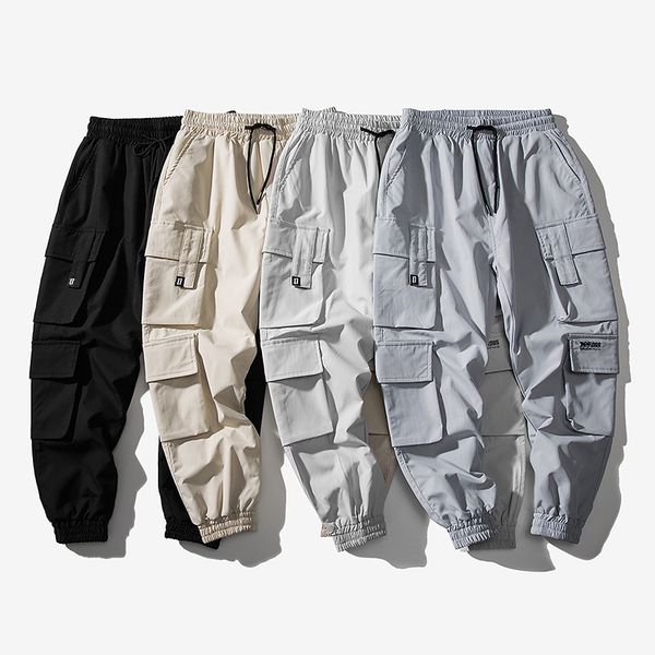 

men multi pocket streetwear casual sweatpants pant hip hop slim fit trousers pocket male joggers cargo pants, Black