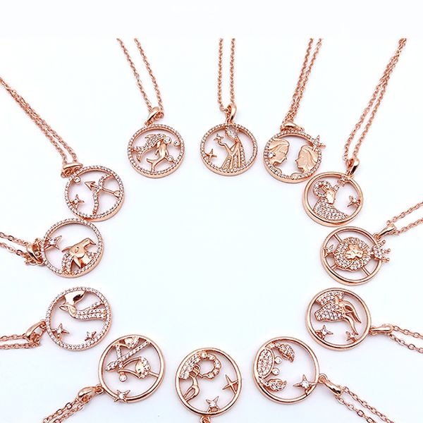 

12 horoscope necklace men's women's zodiac sign pendant aries leo wholesale dropshipping 12 constellations fashion jewelry, Silver