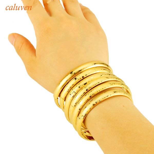 

bangle love 6pcs/lot 8mm dubai bangles open size laser gold color for women ethiopian & bracelets girls gift, Black