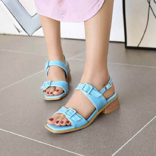 

zawsthia casual buckle strap female shoes summer sandles chunky square middle heels women sandals girls blue white sandals, Black