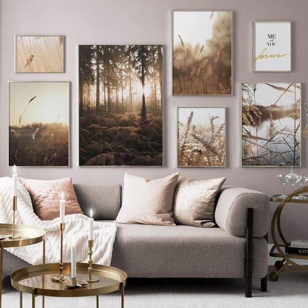

reed wheat bird sunshine forest landscape wall art canvas painting nordic posters and prints wall pictures for living room decor