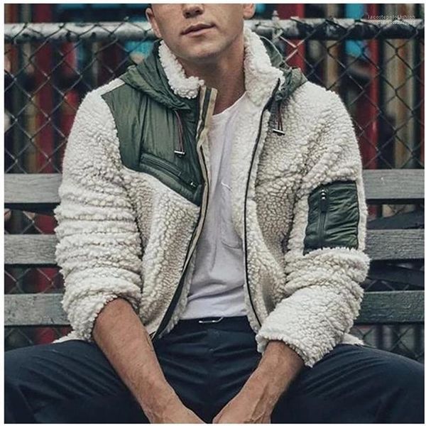 

designer winter jacket fuzzy zipper fly fashion mens warm coats casul hooded long sleeve clothing mens, Black;brown